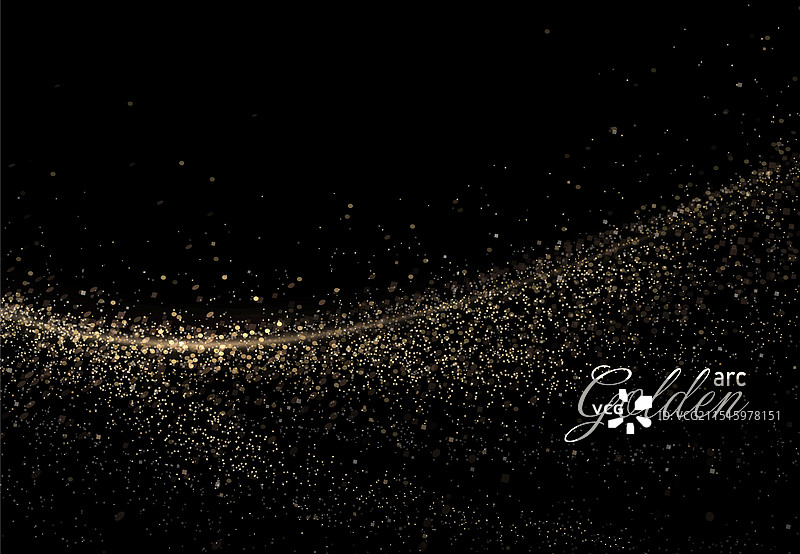 黑色背景上带闪光金色金属丝的独立弧形图片素材