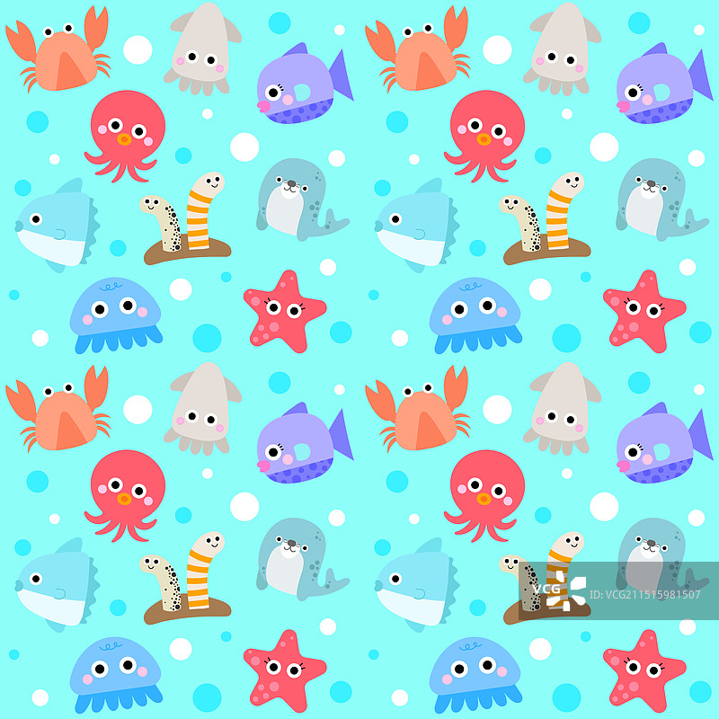 可爱的海底海洋动物无缝图案图片素材