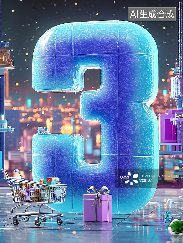 【AI数字艺术】数字3科技感倒计时电商大型活动海报图片素材