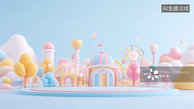 【AI数字艺术】毛毡风格卡通主题游乐园电子商务促销空背景图片素材