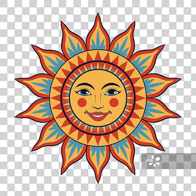 带女性面孔的装饰太阳图片素材