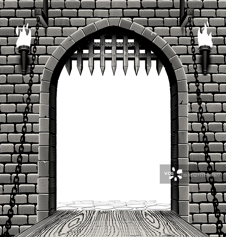 中世纪城堡的开放式大门图片素材