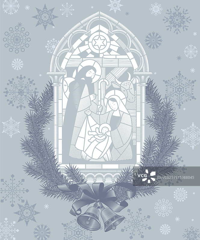 经典哥特式画框中的耶稣降生图片素材