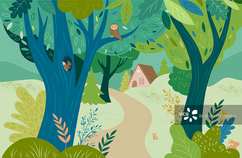 手绘童话森林图片素材