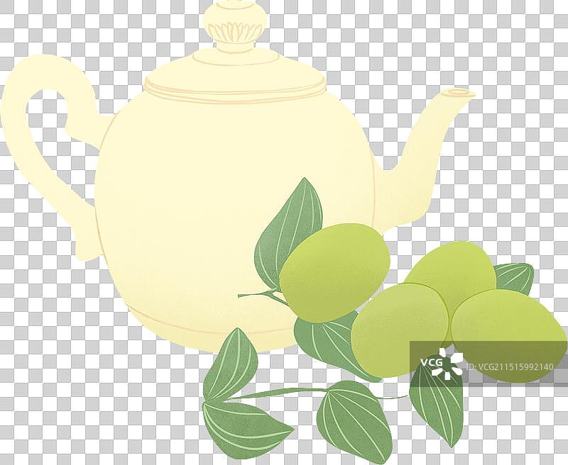 茶壶大青枣冬日茶点水果瓷器钧窑手绘插画图片素材