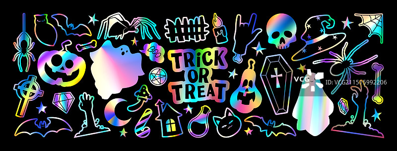 万圣节复古全息贴纸图片素材