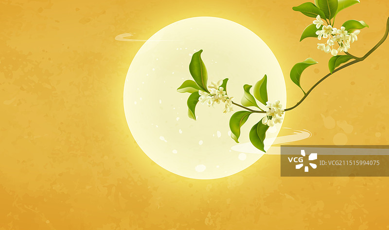 中秋节插图月亮和桂花黄色背景图片素材