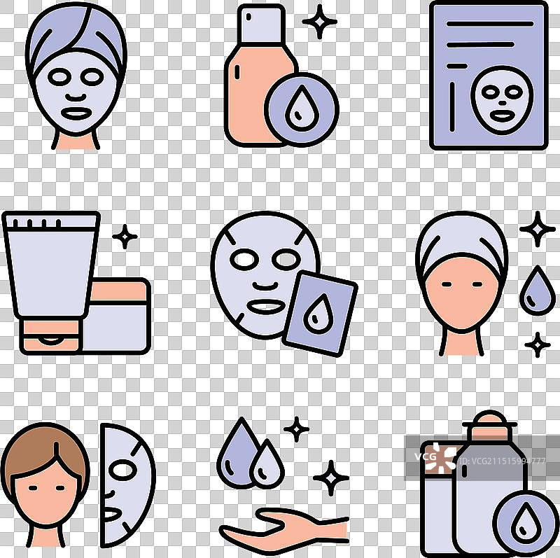 卸妆和皮肤护理面部图标套装图片素材