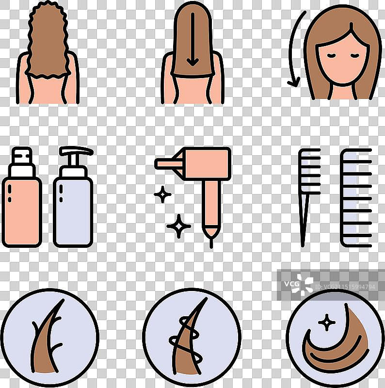 用于头发护理的直发器图标集图片素材