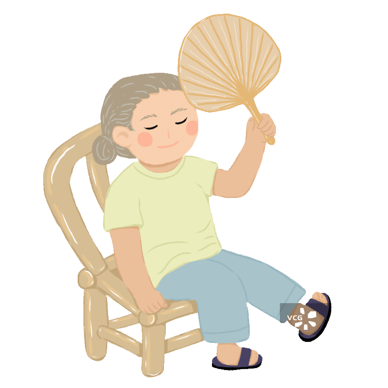 夏天摇着蒲扇乘凉的老奶奶卡通手绘插画图片素材