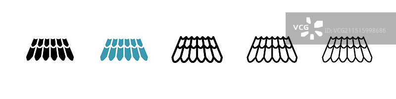 白色背景上的屋顶瓦片图标集图片素材