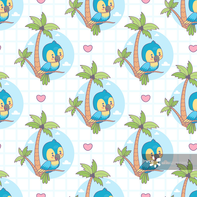 鹦鹉与热带棕榈树无缝图案图片素材