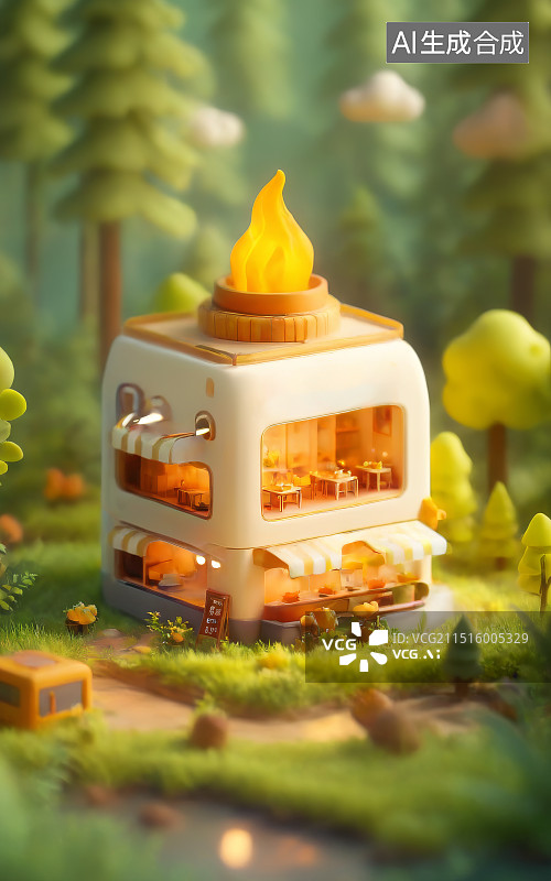 【AI数字艺术】微缩景观森林里的食品屋图片素材