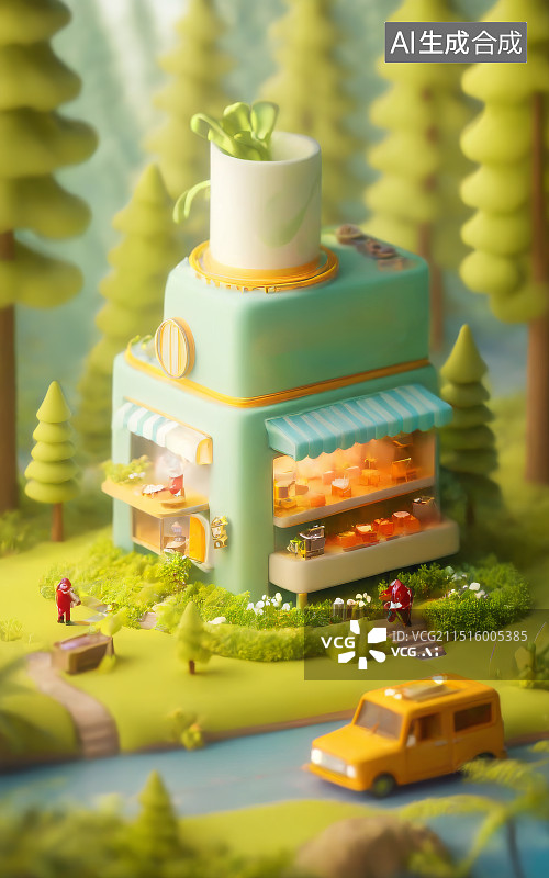 【AI数字艺术】微缩景观森林里的食品屋图片素材