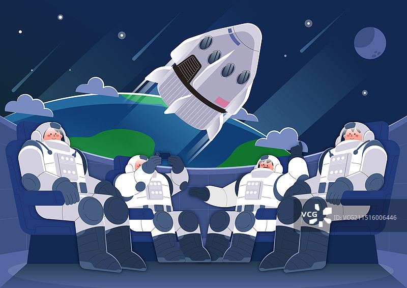 宇航员身穿宇航服乘坐宇宙飞船前往太空图片素材