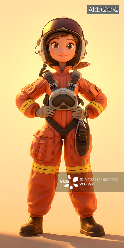 【AI数字艺术】3D卡通女飞行员图片素材