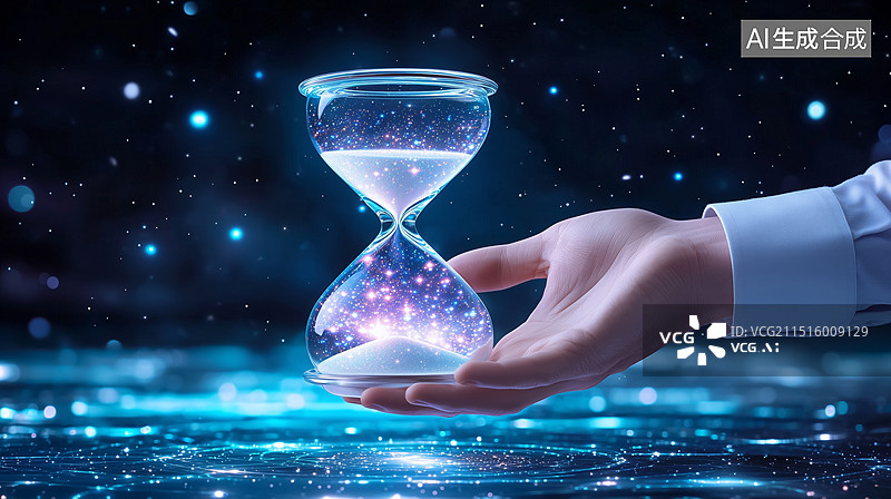 【AI数字艺术】手托时间沙漏平衡发展图片素材