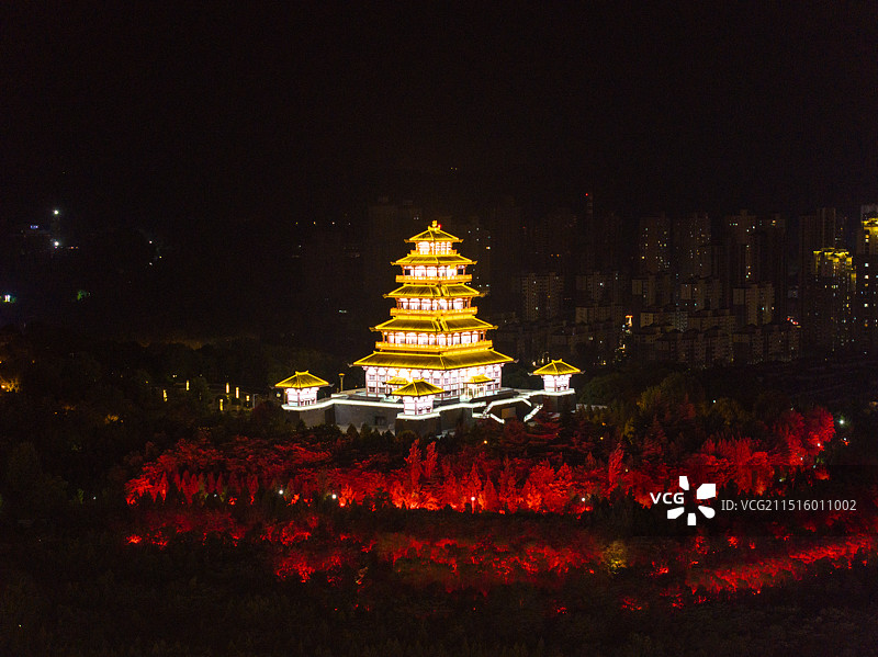 航拍宝鸡市石鼓阁夜景风光图片素材