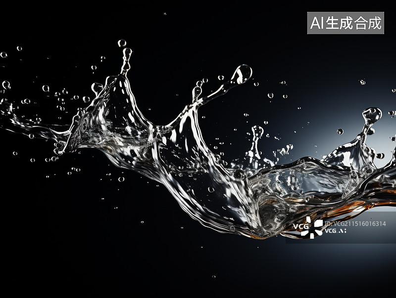 【AI数字艺术】黑色背景下溅起饮料的特写镜头图片素材