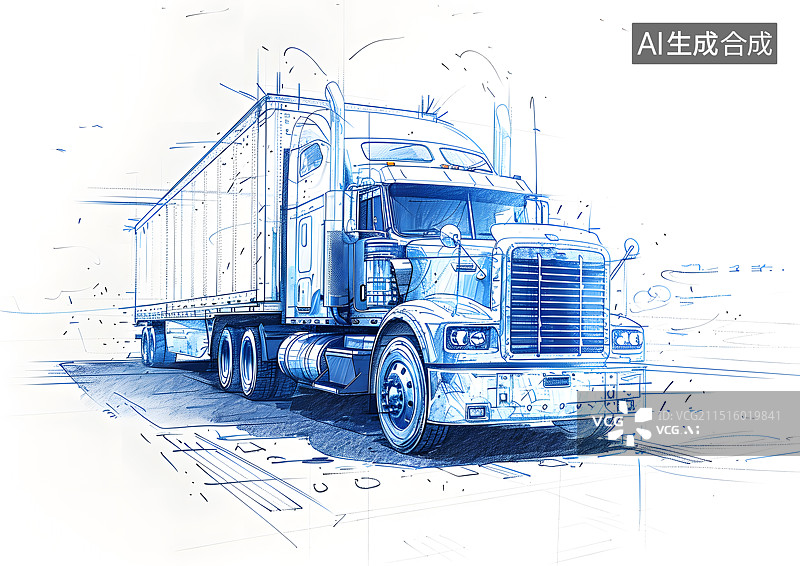 【AI数字艺术】货运卡车简笔插画图片素材
