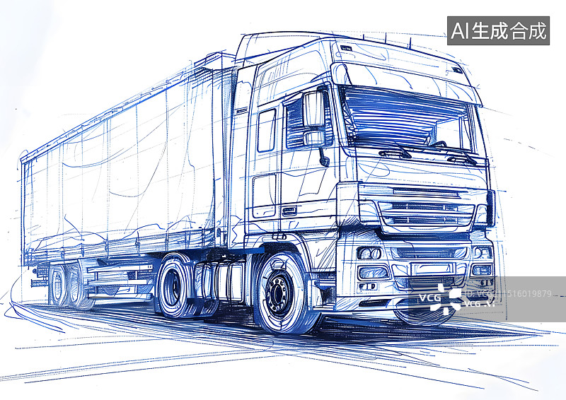 【AI数字艺术】货运卡车简笔插画图片素材