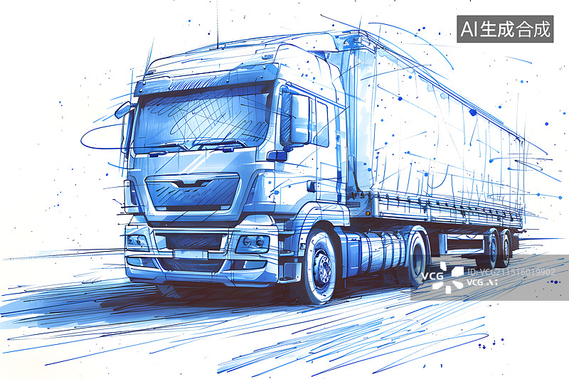 【AI数字艺术】货运卡车简笔插画图片素材