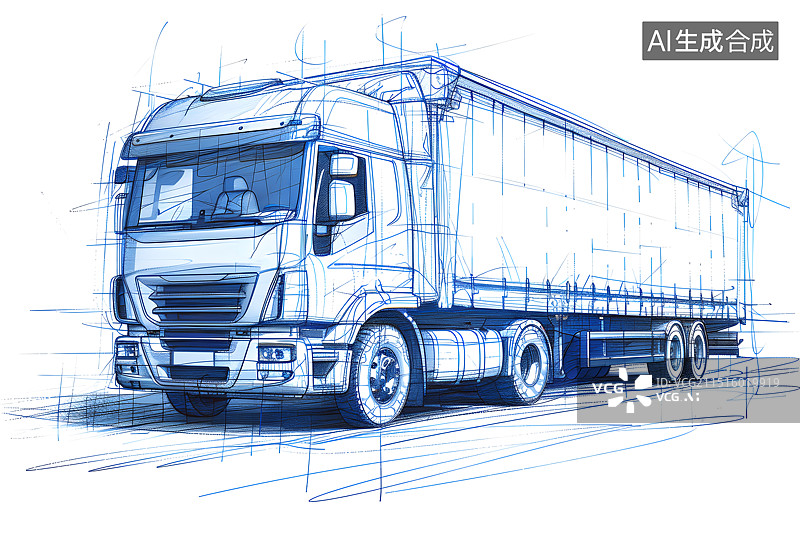 【AI数字艺术】货运卡车简笔插画图片素材