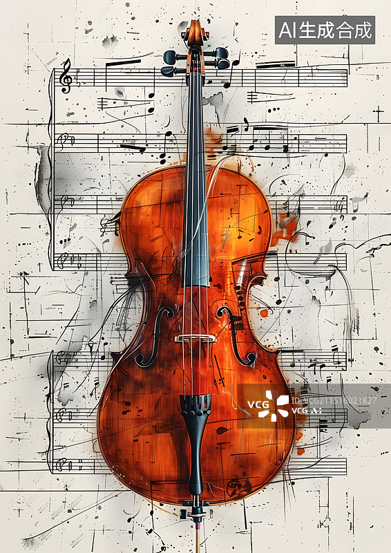 【AI数字艺术】乐器小提琴卡通插画图片素材