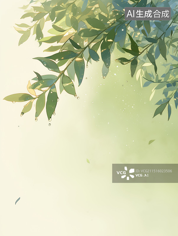 【AI数字艺术】雨季湿植物叶片特写图片素材