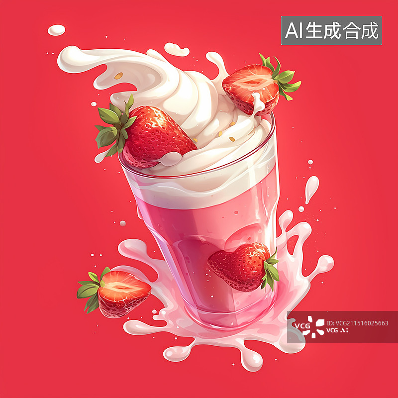 【AI数字艺术】卡通手绘草莓奶昔图片素材