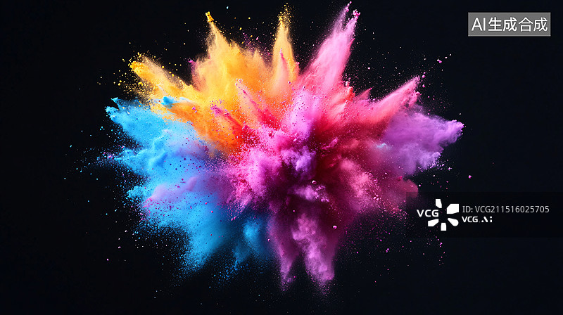 【AI数字艺术】抽象粉尘爆炸红色粉末溅在纯色背景上图片素材