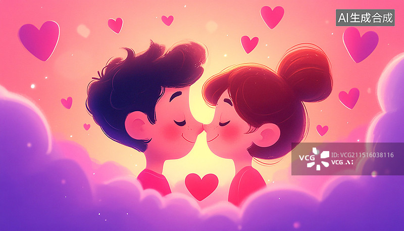 【AI数字艺术】七夕情人节情侣浪漫约会爱情梦幻小清新插画图片素材