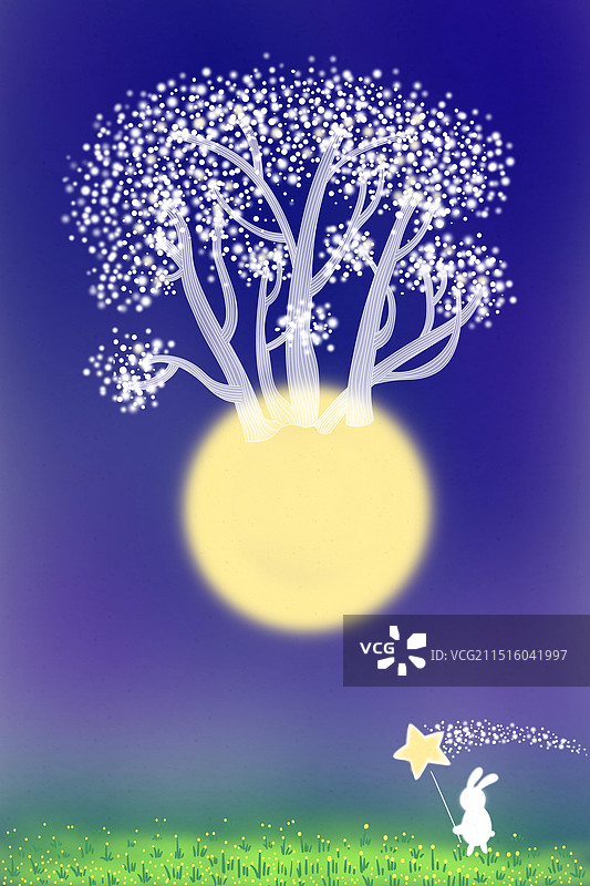 唯美治愈中秋节月亮插画图片素材