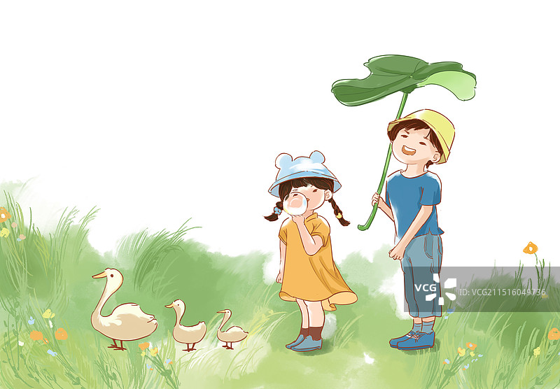 夏日童年儿童插画图片素材