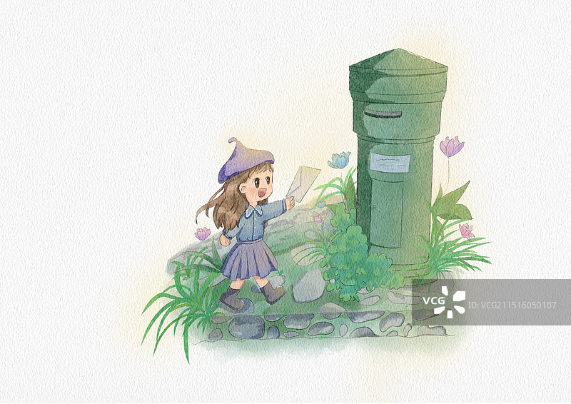 水彩风——日常给小伙伴寄信图片素材