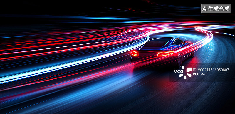 【AI数字艺术】汽车加速度，光线，光轨，冲击力图片素材