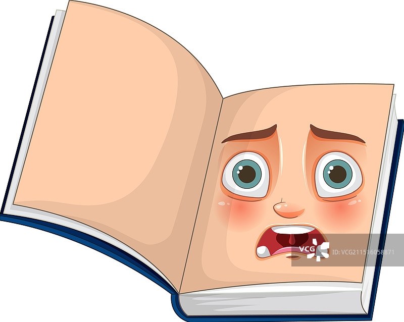 一本带有惊恐表情的打开的书图片素材