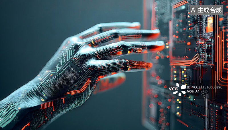【AI数字艺术】人工智能科技电子元器件组成的手图片素材