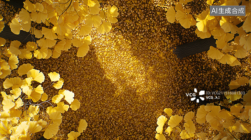 【AI数字艺术】秋天的黄色树叶高视角俯视图图片素材
