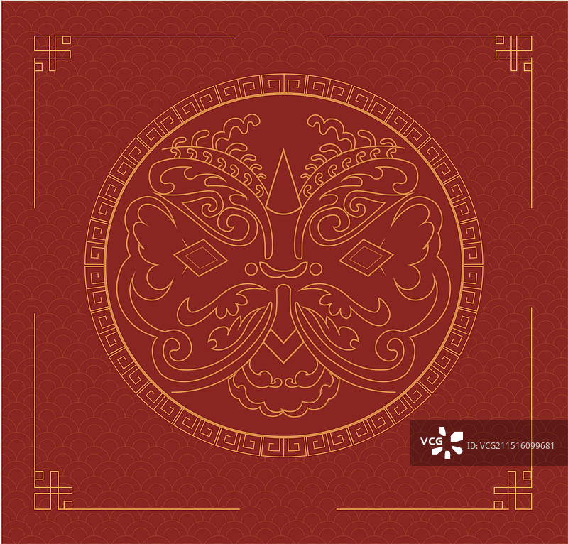 中国传统醒狮 忍冬图纹样式剪纸图片素材