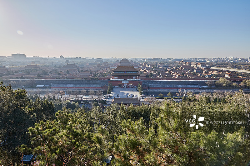 在北京景山公园俯瞰紫禁城故宫中轴线图片素材