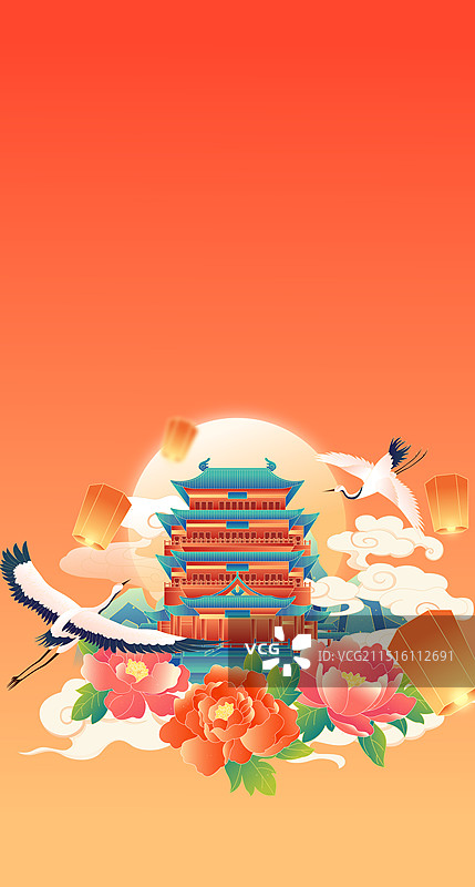 国潮风75周年国庆节南昌城市建筑矢量插画图片素材