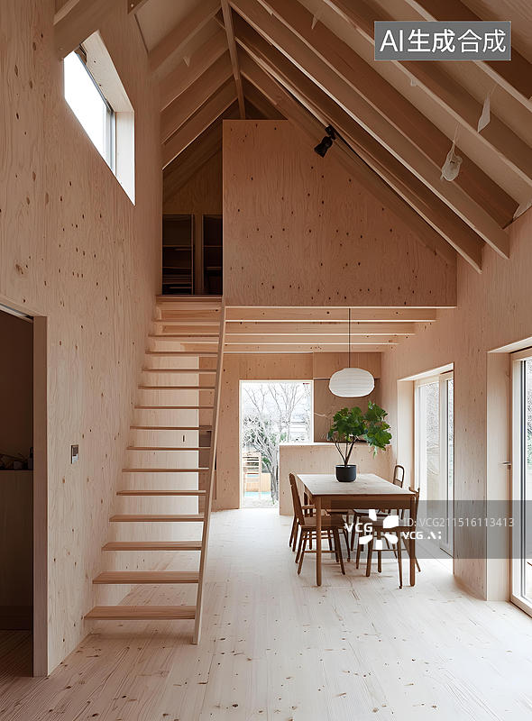 【AI数字艺术】现代简约木质loft公寓室内设计图片素材