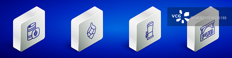 2.5D金属啤酒桶啤酒花啤酒龙头线条图片素材