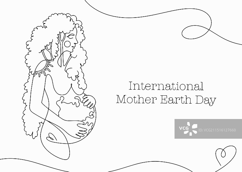 世界地球日主题的自然母亲单线稿图片素材