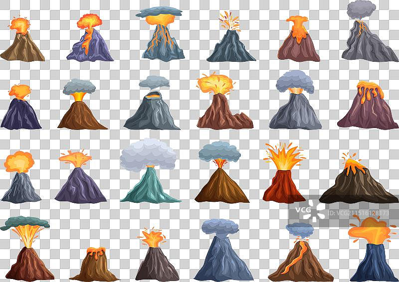 火山爆发卡通图标合集图片素材