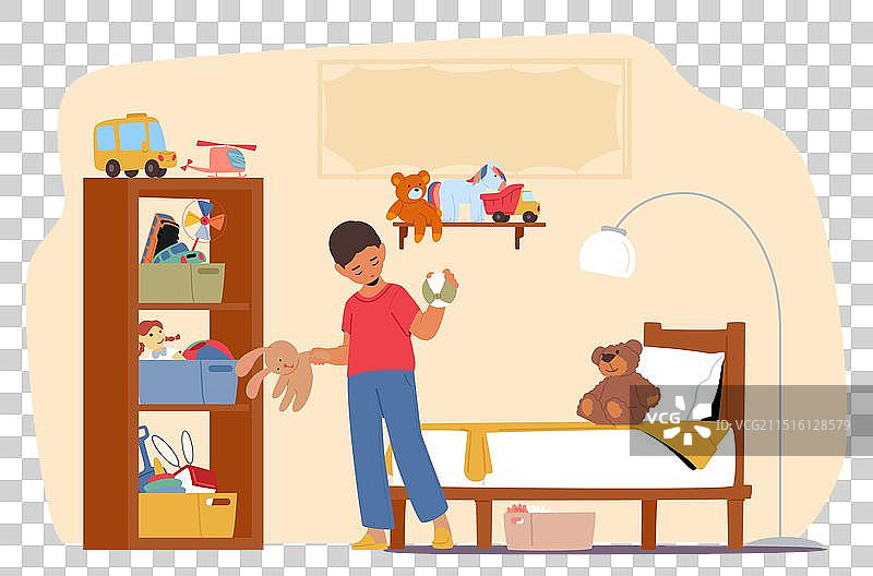儿童整理凌乱的房间图片素材