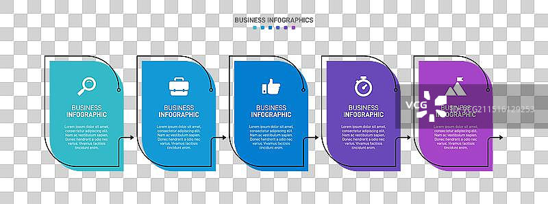 包含5个箭头形状的横向进度条图片素材