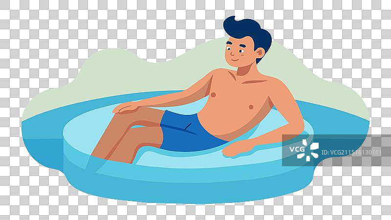 年轻男人在度假村游泳池放松图片素材