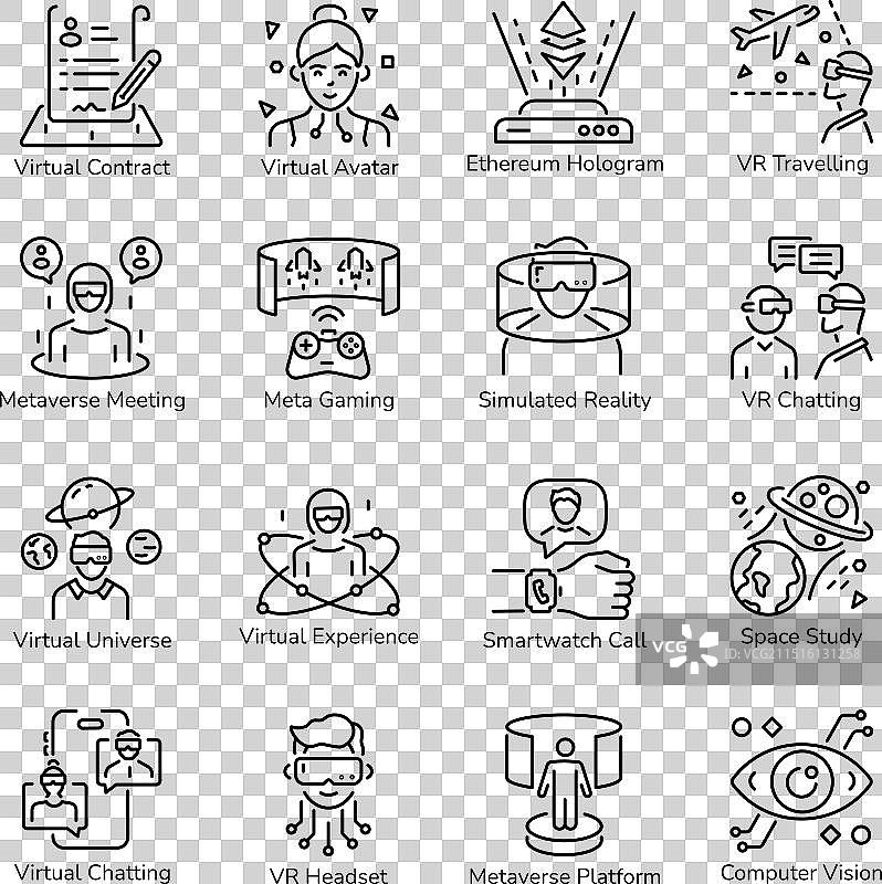 16个虚拟体验线性风格图标包图片素材